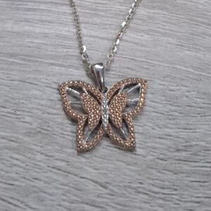 Rose Gold and Silver Butterfly Necklace🦋 STS Karis 925 16" Chain